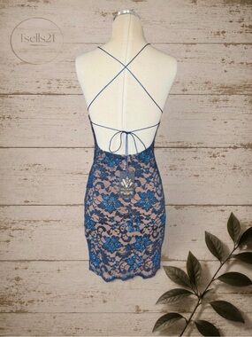 NWT Valiant Paris "Bacnaylet" Lace Crystal Mini Dress - Navy (Size L)